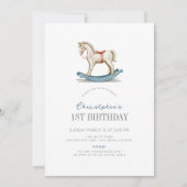 Rocking Horse Blue Boy 1st Birthday Kaart (Voorkant)