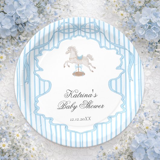 Rocking Horse Blue Boy Baby Shower Papieren Bordje