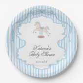 Rocking Horse Blue Boy Baby Shower Papieren Bordje (Voorkant)