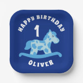 Rocking Horse Blue Boy Birthday Party Papieren Bordje (Voorkant)
