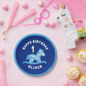 Rocking Horse Blue Boy Birthday Party Papieren Bordje (Feest)