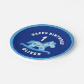 Rocking Horse Blue Boy Birthday Party Papieren Bordje (Gekanteld)