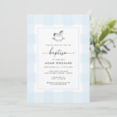 Rocking Horse Blue Gingham Baptism Invitation Kaart (Staand voorkant)