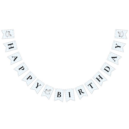Rocking Horse Blue Gingham Birthday Bunting Banner (Alle)