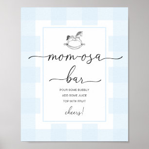 Rocking Horse Blue Gingham Shower Mam-osa Bar Sign Poster