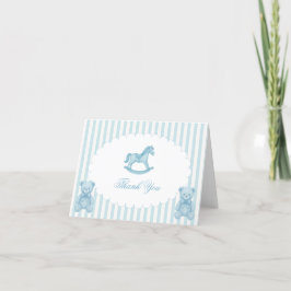 Rocking Horse Blue Preppy Baby shower Bedankkaart