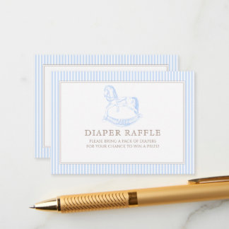 Rocking Horse Blue Toile De Jouy Luier Raffle Informatiekaartje