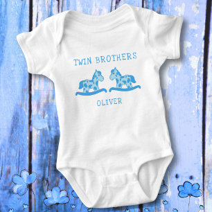Rocking Horse Blue Twin Brothers Jongensnaam Romper