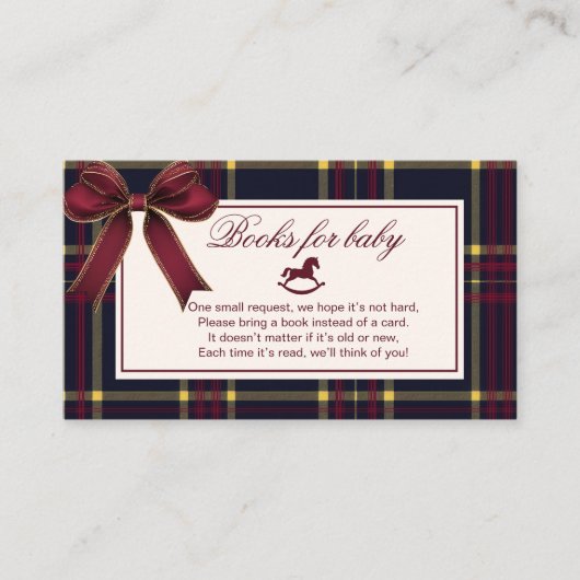 Rocking Horse Bourgogne Bow Plaid Boeken voor baby Informatiekaartje (Voorkant)