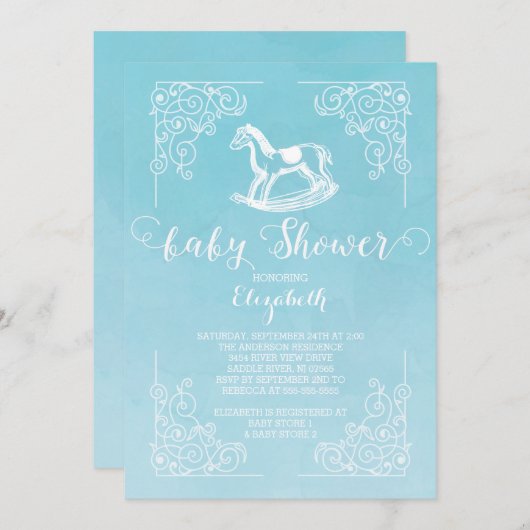 Rocking Horse Boys Baby shower Uitnodiging (Voorkant / Achterkant)