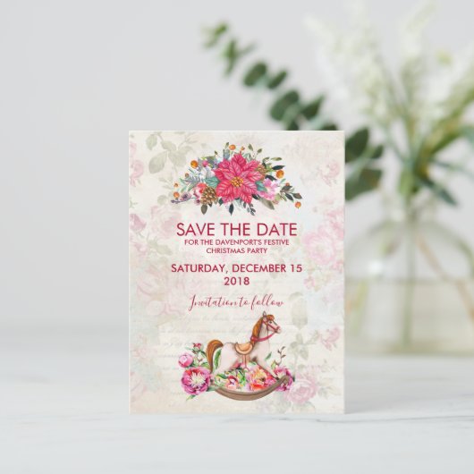 Rocking Horse Christmas Bewaar de datum Briefkaart (Staand voorkant)