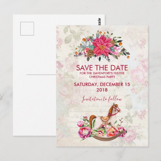 Rocking Horse Christmas Bewaar de datum Briefkaart (Voorkant / Achterkant)