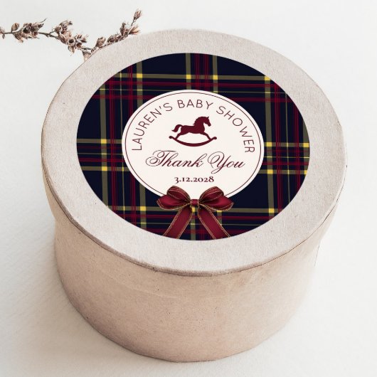 Rocking Horse Christmas Bow Baby shower Bedankt Ronde Sticker