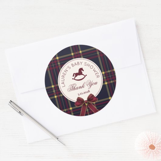 Rocking Horse Christmas Bow Baby shower Bedankt Ronde Sticker (Envelop)