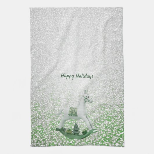 Rocking Horse Christmas Holiday Keuken Handdoeken (Verticaal)