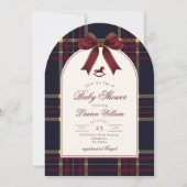 Rocking Horse Christmas Plaid Bow Baby shower Kaart (Voorkant)