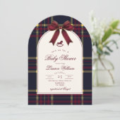 Rocking Horse Christmas Plaid Bow Baby shower Kaart (Staand voorkant)
