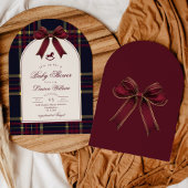 Rocking Horse Christmas Plaid Bow Baby shower Kaart