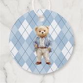Rocking Horse Classic Argyle Blue Baby shower Bedankjes Labels (Achterkant)