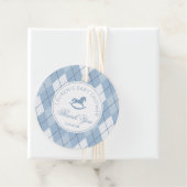 Rocking Horse Classic Argyle Blue Baby shower Bedankjes Labels (In situ)