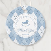 Rocking Horse Classic Argyle Blue Baby shower Bedankjes Labels (Voorkant)