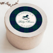 Rocking Horse Classic Plaid Baby shower Ronde Sticker