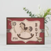 Rocking Horse Cowboy Baby shower Barn Red Kaart (Staand voorkant)
