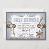 Rocking Horse Cowboy Baby shower Blue Kaart (Achterkant)