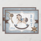 Rocking Horse Cowboy Baby shower Blue Kaart (Voorkant / Achterkant)