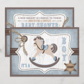 Rocking Horse Cowboy Baby shower Blue Kaart (Voorkant / Achterkant)