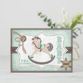 Rocking Horse Cowboy Baby shower Mint Kaart (Staand voorkant)