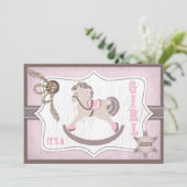 Rocking Horse Cowgirl Baby shower Roze Kaart (Staand voorkant)