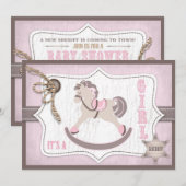 Rocking Horse Cowgirl Baby shower Roze Kaart (Voorkant / Achterkant)