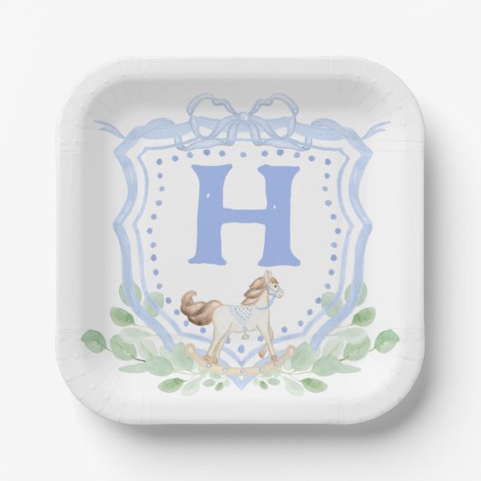 Rocking Horse Crest Monogram Papieren Bordje (Voorkant)