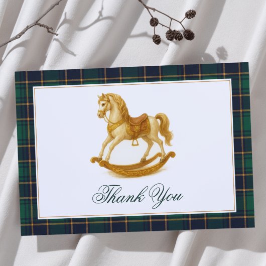 Rocking Horse Elegant Plaid Baby shower Bedankkaart