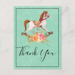 Rocking Horse en Floral Bouquet Dank u wel Briefkaart