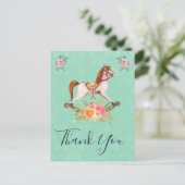 Rocking Horse en Floral Bouquet Dank u wel Briefkaart (Staand voorkant)