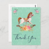 Rocking Horse en Floral Bouquet Dank u wel Briefkaart (Voorkant / Achterkant)