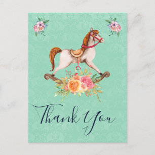 Rocking Horse en Floral Bouquet Dank u wel Briefkaart
