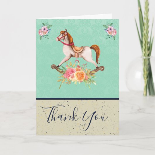  Rocking Horse en Floral Bouquet Dank u wel Kaart (Voorkant)