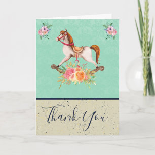 Rocking Horse en Floral Bouquet Dank u wel Kaart