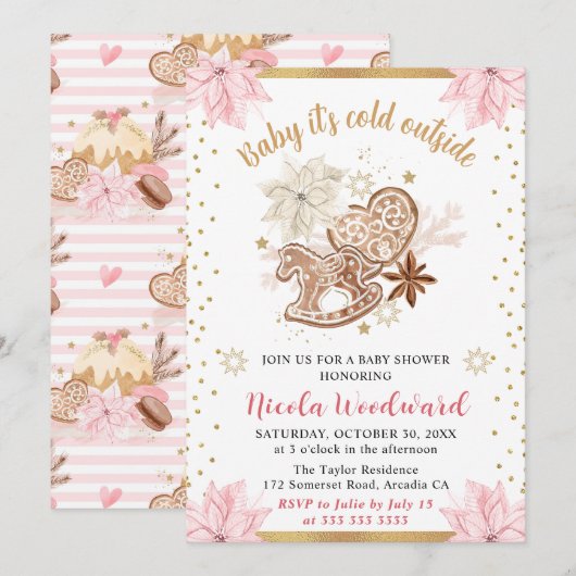 Rocking Horse Gingerbread Winter Baby Shower Kaart (Voorkant / Achterkant)