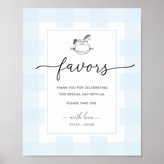 Rocking Horse Gingham Blue Gingham Favors Sign Poster (Voorkant)