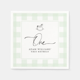 Rocking Horse Green Gingham 1st Birthday Napkins Servet