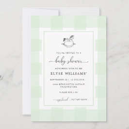 Rocking Horse Green Gingham Baby shower Invitation Kaart