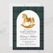 Rocking Horse Green Plaid Baby shower Kaart (Voorkant)