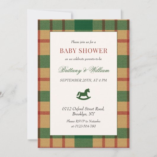 Rocking Horse Holiday Plaid Baby Shower  Kaart (Voorkant)