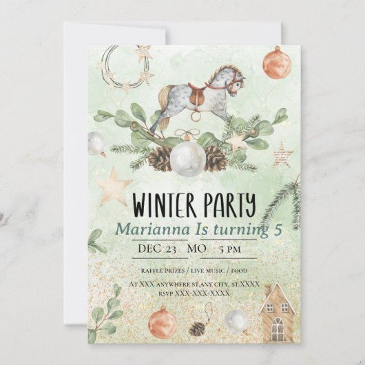 Rocking Horse Kerstfeest Uitnodiging (Voorkant)