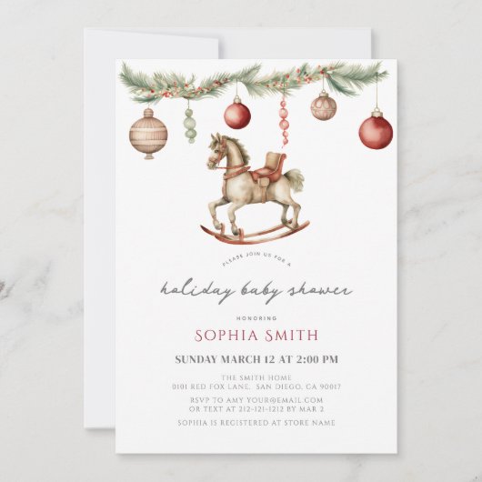 Rocking Horse Kerstvakantie Baby shower Kaart (Voorkant)