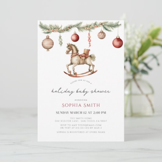 Rocking Horse Kerstvakantie Baby shower Kaart (Staand voorkant)